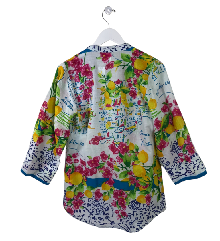 NWT LONG SLEEVE DESIGNER TOP WHITE BLUE LARGE