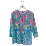 LILLY PULITZER NWT$158 3/4 SLEEVE DESIGNER TOP BLUE PINK SMALL