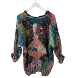 JOHNNY WAS 100% SILK LONG SLEEVE DESIGNER TOP BLUE PURPLE XLARGE