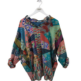 JOHNNY WAS 100% SILK LONG SLEEVE DESIGNER TOP BLUE PURPLE XLARGE