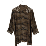 JOHNNY WAS 100% SILK EMBROIDERED DESIGNER TOP OLIVE CREAM XLARGE