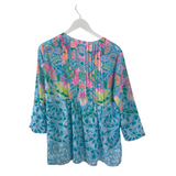 LILLY PULITZER NWT$158 3/4 SLEEVE DESIGNER TOP BLUE PINK SMALL