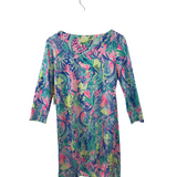 LILLY PULITZER NWT$138 3/4 SLEEVE DESIGNER DRESS BLUE YELLOW MEDIUM