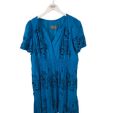 ANTHROPOLOGIE EMBROIDERED SHORT SLEEVE DRESS AQUA BLACK LP