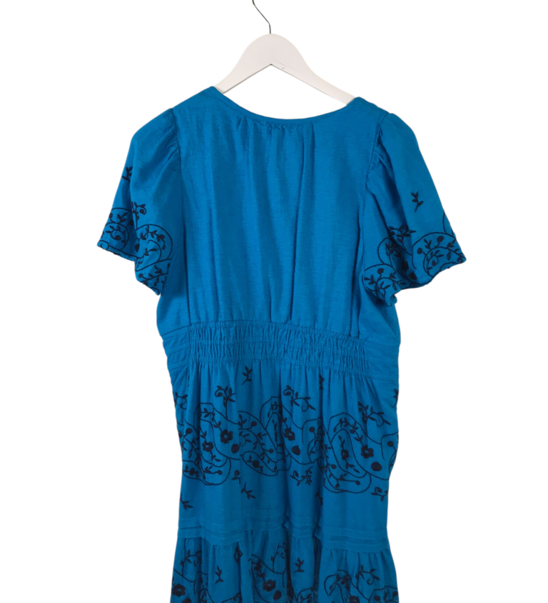 ANTHROPOLOGIE EMBROIDERED SHORT SLEEVE DRESS AQUA BLACK LP