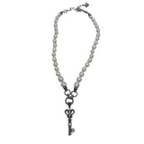 BARBARA BIXBY .925/18K PEARLS KEY PENDANT NECKLACE WHITE SILVER