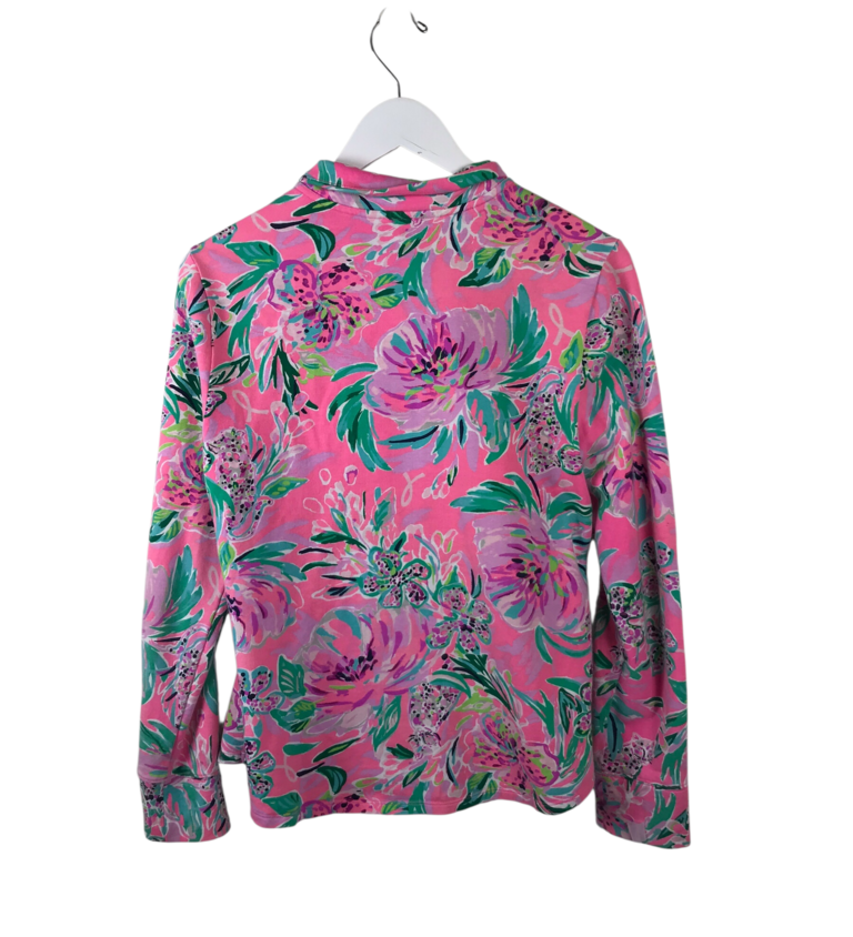 LILLY PULITZER FLORAL ZIP LONG SLEEVE DESIGNER JACKET PINK TEAL MEDIUM