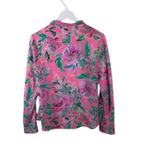 LILLY PULITZER FLORAL ZIP LONG SLEEVE DESIGNER JACKET PINK TEAL MEDIUM