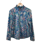 LILLY PULITZER FLORAL ZIP LONG SLEEVE DESIGNER JACKET AQUA WHITE MEDIUM