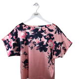 ST JOHN COLLECTION SILK SHORT SLEEVE DESIGNER TOP PINK NAVY MEDIUM