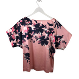 ST JOHN COLLECTION SILK SHORT SLEEVE DESIGNER TOP PINK NAVY MEDIUM