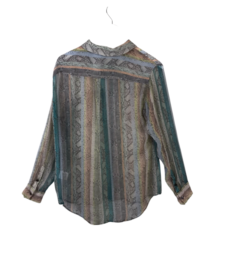EQUIPMENT FEMME SILK LONG SLEEVE DESIGNER BLOUSE GRAY BLUE LARGE
