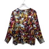 LAFAYETTE 148 SILK-BLEND LONG SLEEVE DESIGNER TOP RED YELLOW MEDIUM