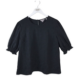 TED BAKER JACQUARD FLORAL PUFF SLEEVE DESIGNER TOP BLACK XLARGE