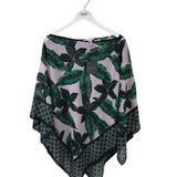 ST JOHN NWT$295 PONCHO LEAF DESIGNER TOP PURPLE GREEN M/L