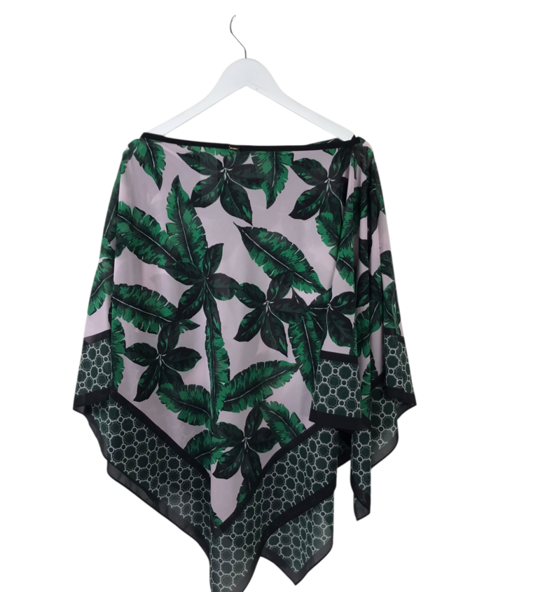 ST JOHN NWT$295 PONCHO LEAF DESIGNER TOP PURPLE GREEN M/L