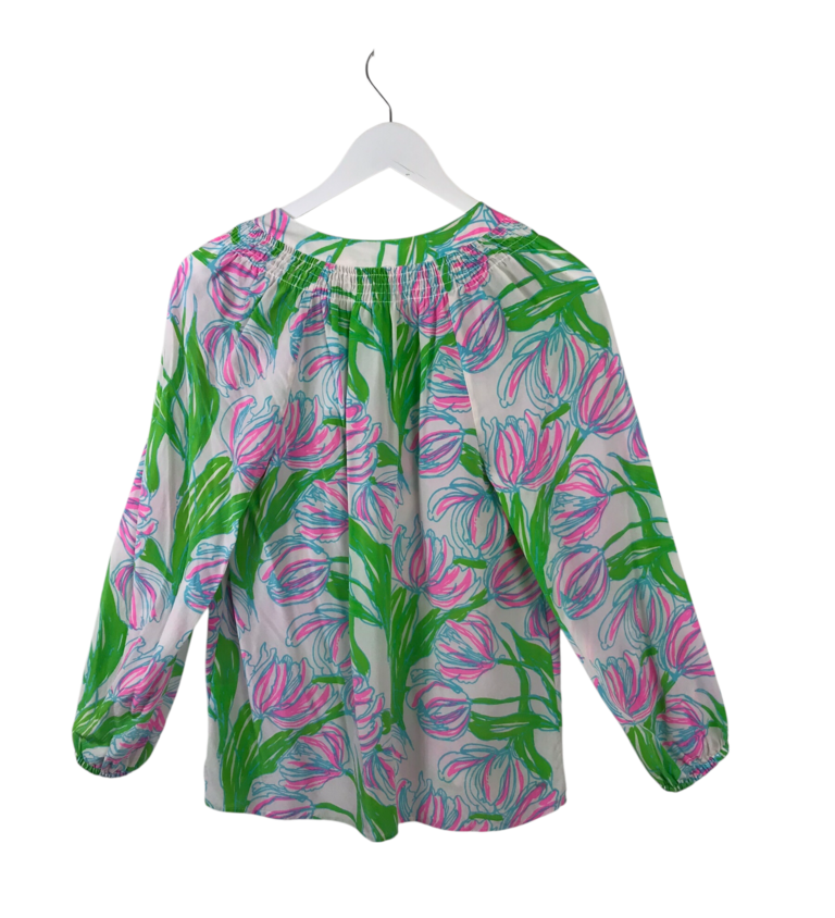 LILLY PULITZER FLORAL LONG SLEEVE DESIGNER DRESS WHITE GREEN SMALL