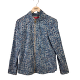 LILLY PULITZER FLORAL ZIP LONG SLEEVE DESIGNER JACKET BLUE WHITE MEDIUM