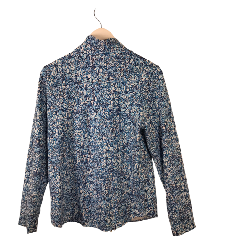 LILLY PULITZER FLORAL ZIP LONG SLEEVE DESIGNER JACKET BLUE WHITE MEDIUM