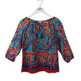 TALBOTS PRINT 3/4 SLEEVE TOP BLUE PINK MEDIUM