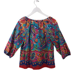 TALBOTS PRINT 3/4 SLEEVE TOP BLUE PINK MEDIUM