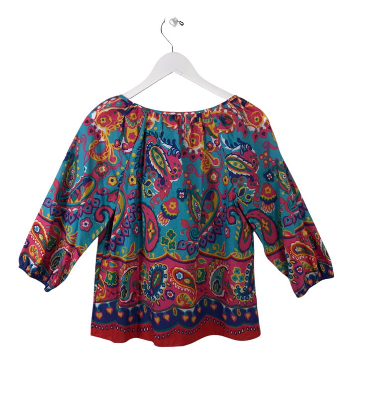 TALBOTS PRINT 3/4 SLEEVE TOP BLUE PINK MEDIUM