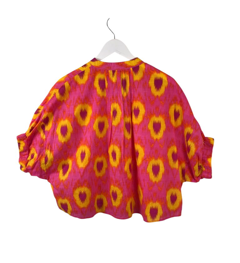 IVY JANE PRINT PONCHO STYLE BLOUSE PINK YELLOW XSMALL