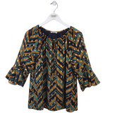 JADE BY MELODY TAM 3/4 SLEEVE TOP NAVY GOLD MEDIUM