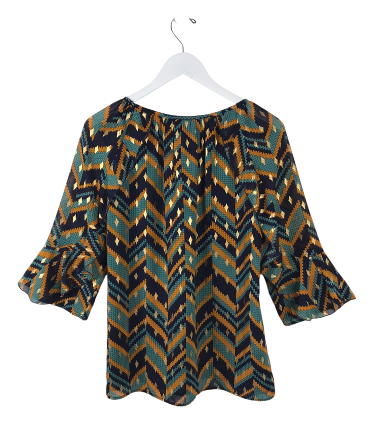 JADE BY MELODY TAM 3/4 SLEEVE TOP NAVY GOLD MEDIUM