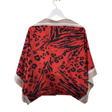 VINCE CAMUTO ANIMAL PRINT SCARF-STYLE CARDIGAN RED BLACK OS