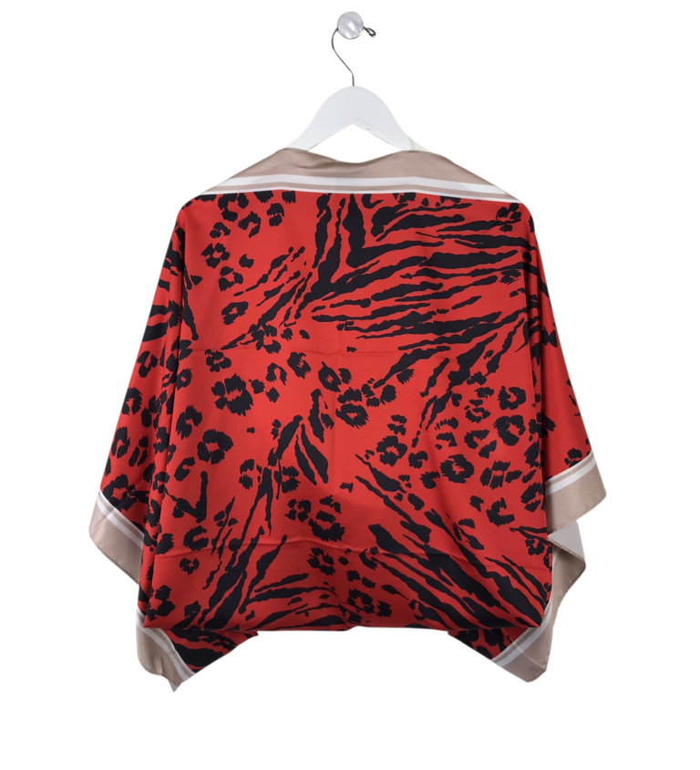 VINCE CAMUTO ANIMAL PRINT SCARF-STYLE CARDIGAN RED BLACK OS