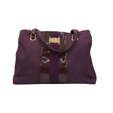 FERRAGAMO PATENT/NYLON SHOULDER LUXE HANDBAG PLUM 13L x 9H x 5W