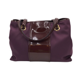 FERRAGAMO PATENT/NYLON SHOULDER LUXE HANDBAG PLUM 13L x 9H x 5W
