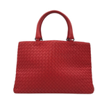 BOTTEGA VENETA INTRECCIATO WOVEN NAPPA LEATHER LUXE HANDBAG RED 19L x 9H x 8.5W