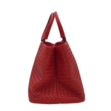 BOTTEGA VENETA INTRECCIATO WOVEN NAPPA LEATHER LUXE HANDBAG RED 19L x 9H x 8.5W