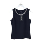 FRANK LYMAN NWT$148 CHAIN TRIM SLEEVELESS DESIGNER TOP BLACK MEDIUM