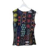 NWT$89 MESH PRINT SLEEVELESS TOP BLACK MULTI MEDIUM
