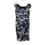 TADASHI FLORAL RUCHED SLEEVELESS DESIGNER DRESS BLACK WHITE 8