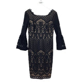 JOSEPH RIBKOFF LACE FLARE SLEEVE DESIGNER DRESS BLACK NUDE 6