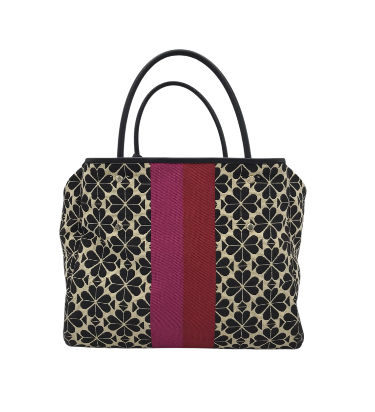 RET$398 2PC JACQUARD FLORAL TOTE HANDBAG BLACK TAN