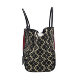 RET$398 2PC JACQUARD FLORAL TOTE HANDBAG BLACK TAN