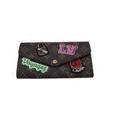 LOUIS VUITTON 2018 SARAH TRAVEL STICKERS LUXE WALLET BROWN 7.5x4x1