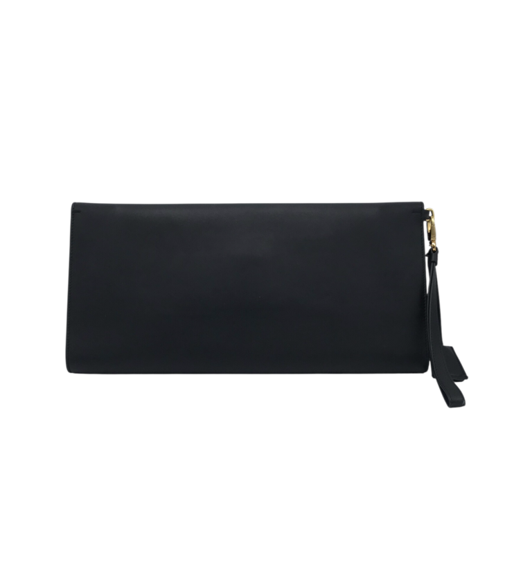 FERRAGAMO FLAT CLUTCH LUXE HANDBAG BLACK 14x7x1