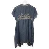 JOHNNY WAS EMBROIDERED SHORT SLEEVE DESIGNER TOP GREY GOLD MEDIUM