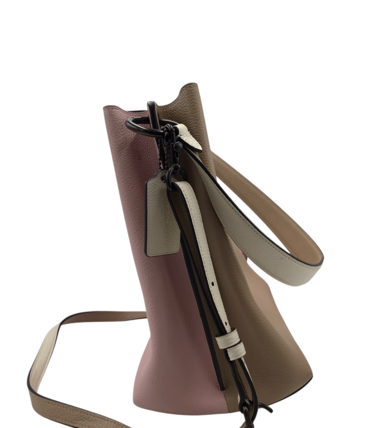 COACH "CHARLIE" PEBBLED LEATHER BUCKET HANDBAG PINK BEIGE