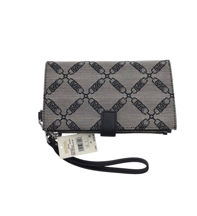 MICHAEL KORS NWT$128 CANVAS WRISTLET WALLET BLACK GRAY+