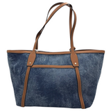 GUESS RET$229 DENIM TOTE HANDBAG BLUE BROWN