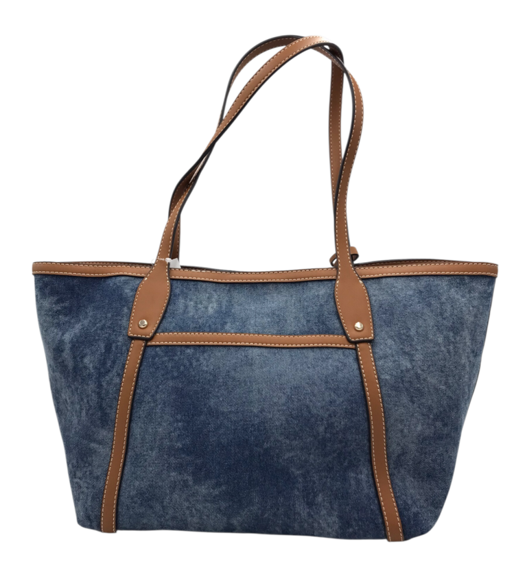 GUESS RET$229 DENIM TOTE HANDBAG BLUE BROWN