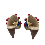 TORY BURCH HEEL POMP POMPS MULE DESIGNER SHOES RED BLUE 8M