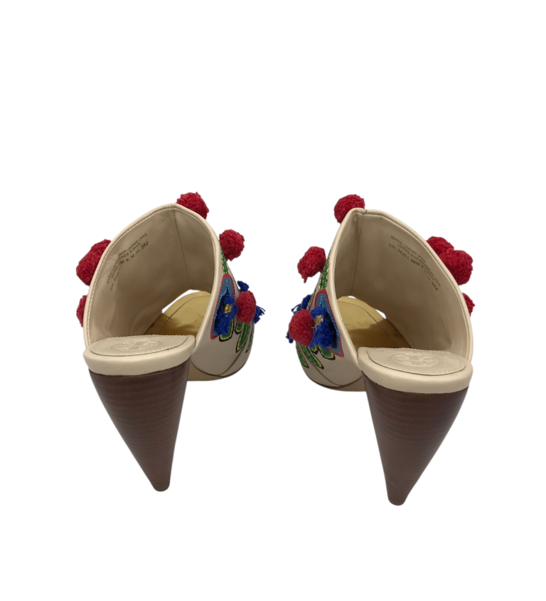 TORY BURCH HEEL POMP POMPS MULE DESIGNER SHOES RED BLUE 8M
